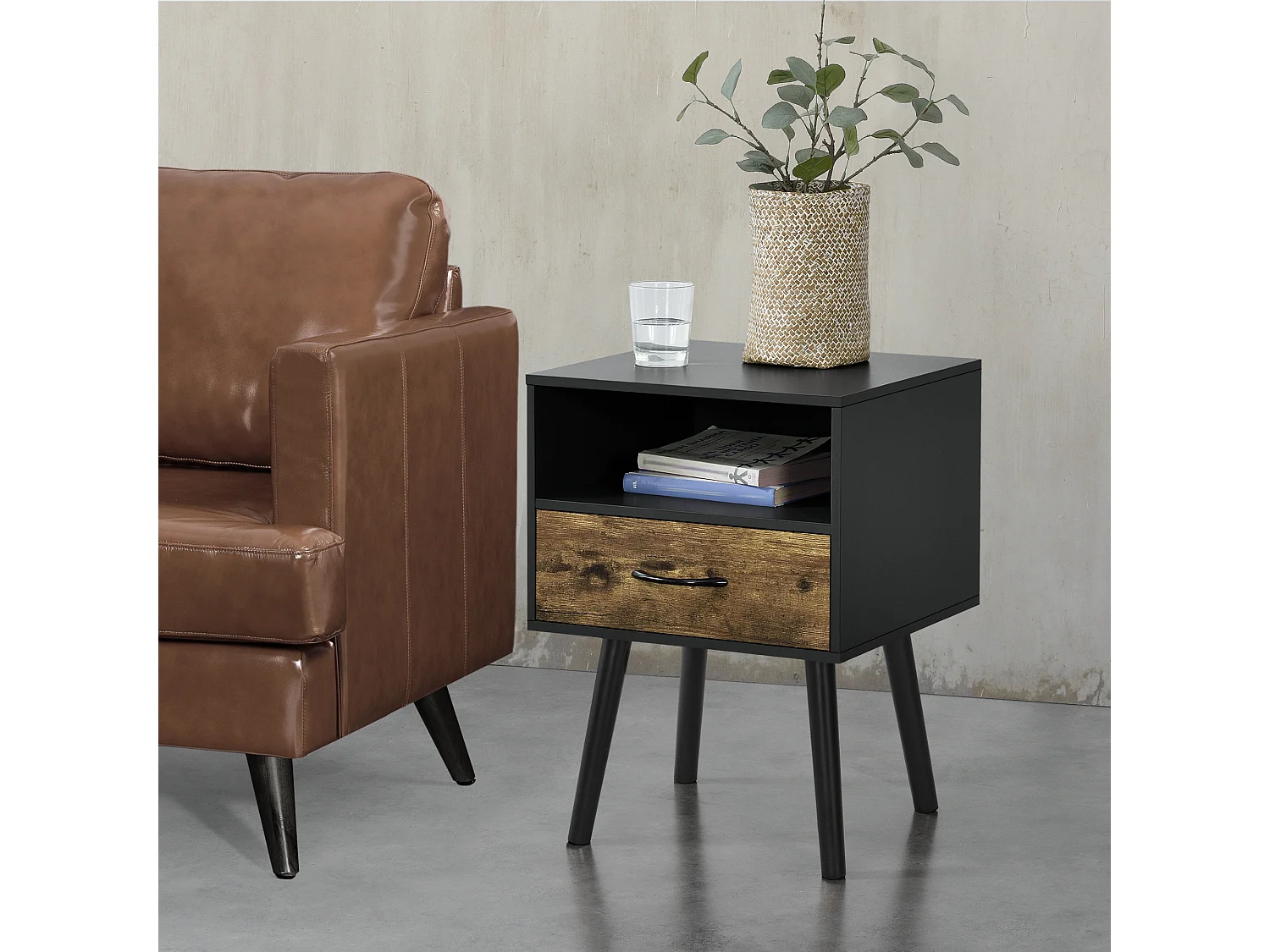 Lot de 2 tables d'appoint Gävle noir effet bois foncé [en.casa]