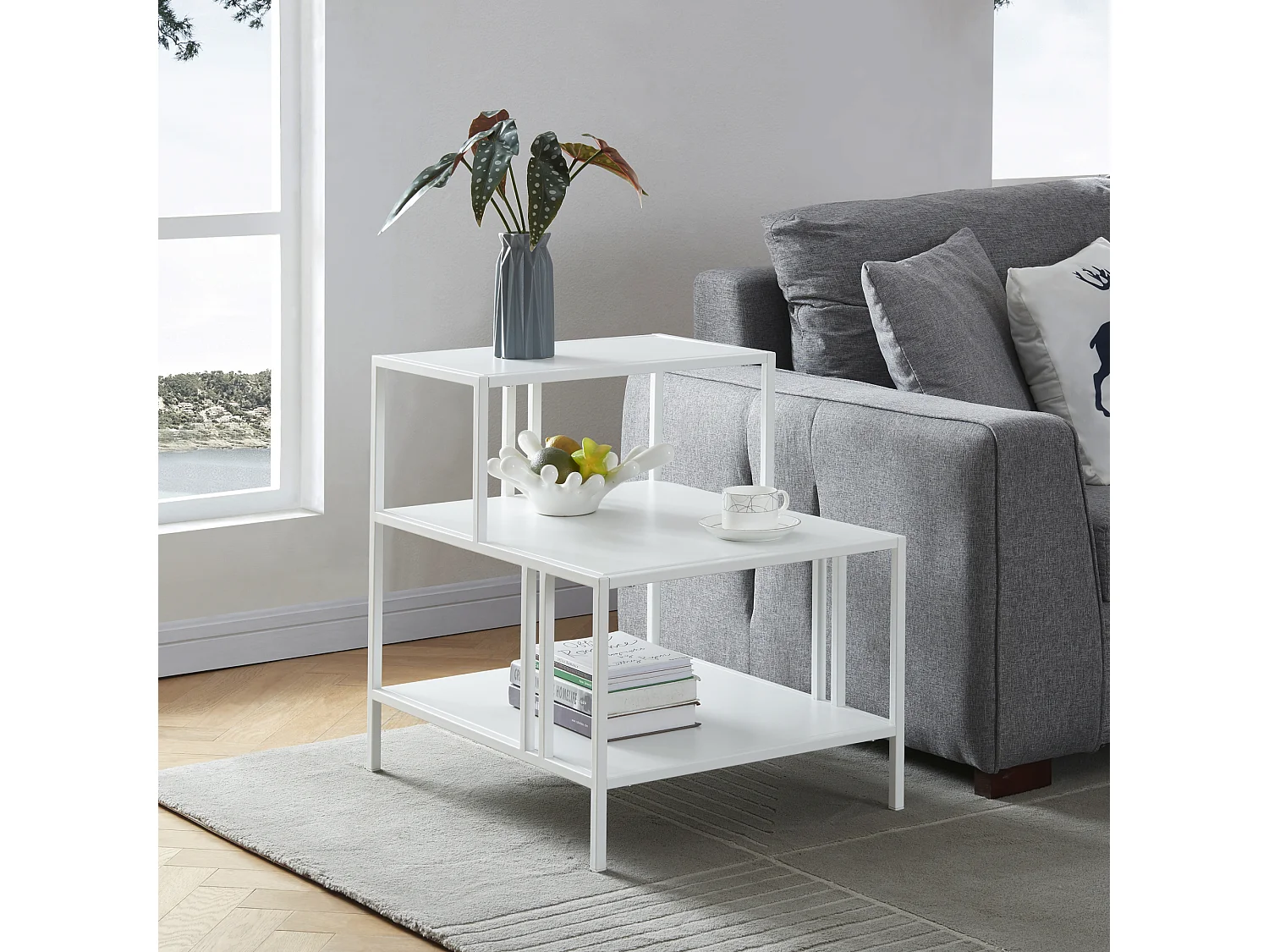 Table d'appoint Kumlinge acier 60 x 60 x 50 cm blanc [en.casa]