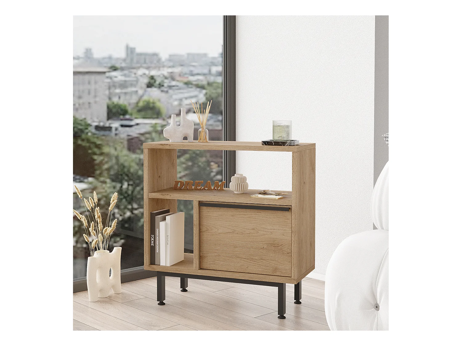 Table d'appoint Vesanto 60 x 60 x 26 cm effet chêne noir [en.casa]