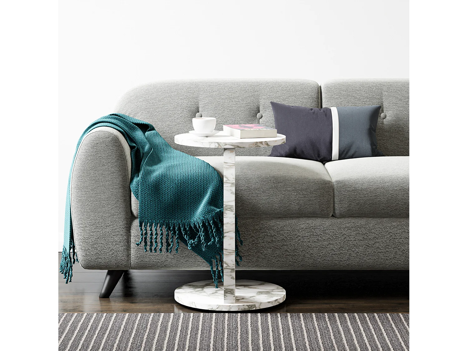 Table d’appoint Holeby ronde à roulettes effet marbre crème [en.casa]