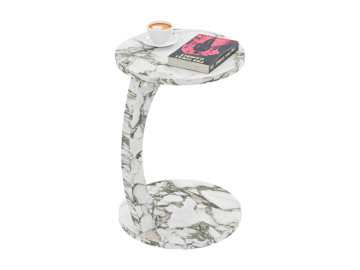 Table d’appoint Holeby ronde à roulettes effet marbre crème [en.casa]