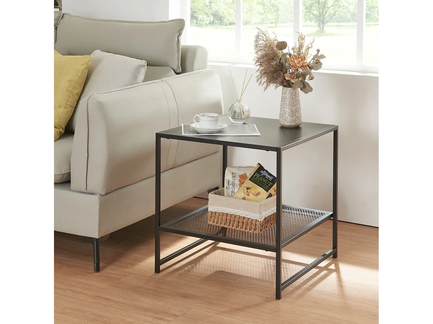 Table d'appoint Ruokolahti acier 51 x 51 x 51 cm noir mat [en.casa]