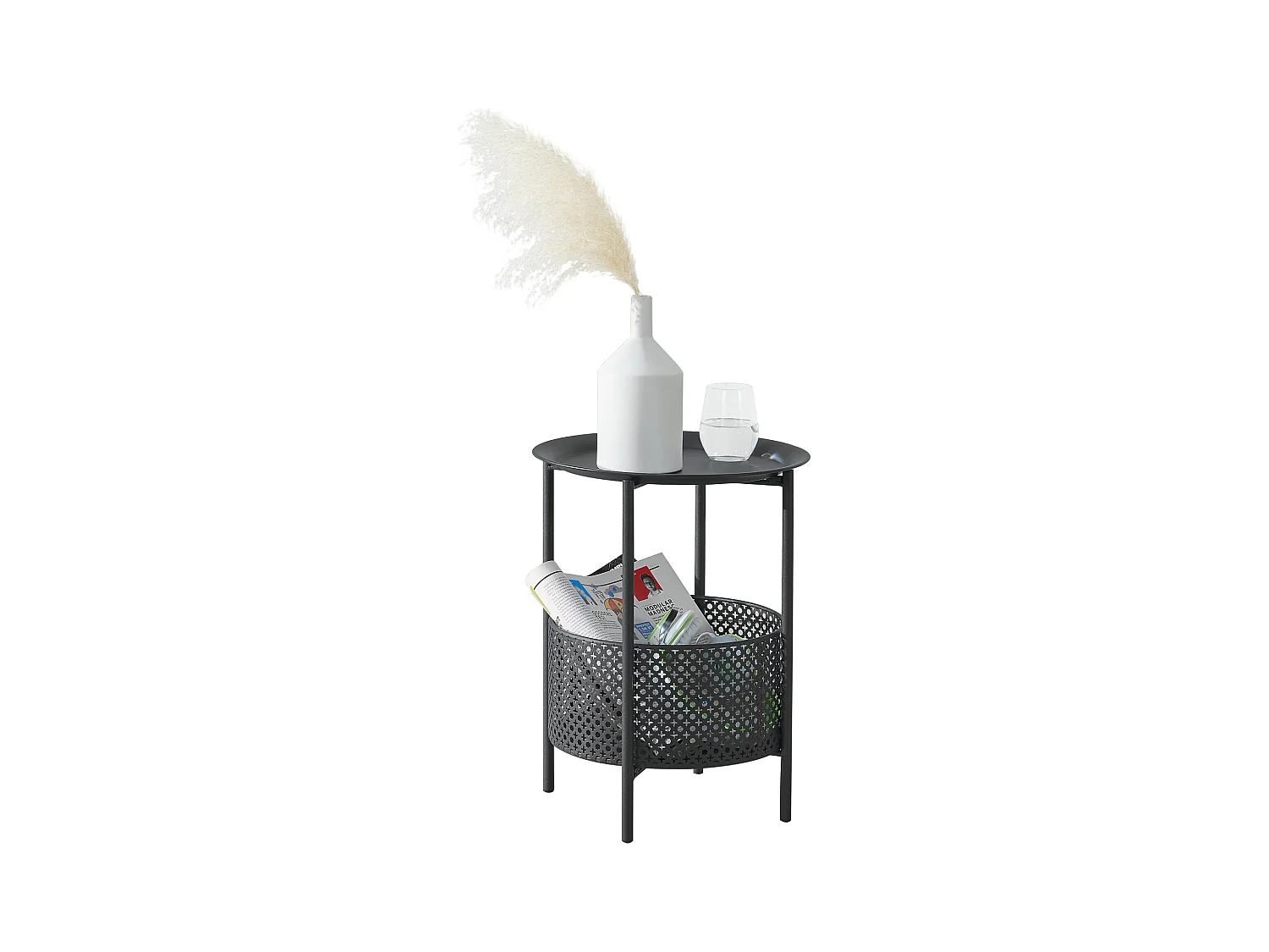 Petite table ronde Kruibeke métal 45 x 35 cm noir [en.casa]