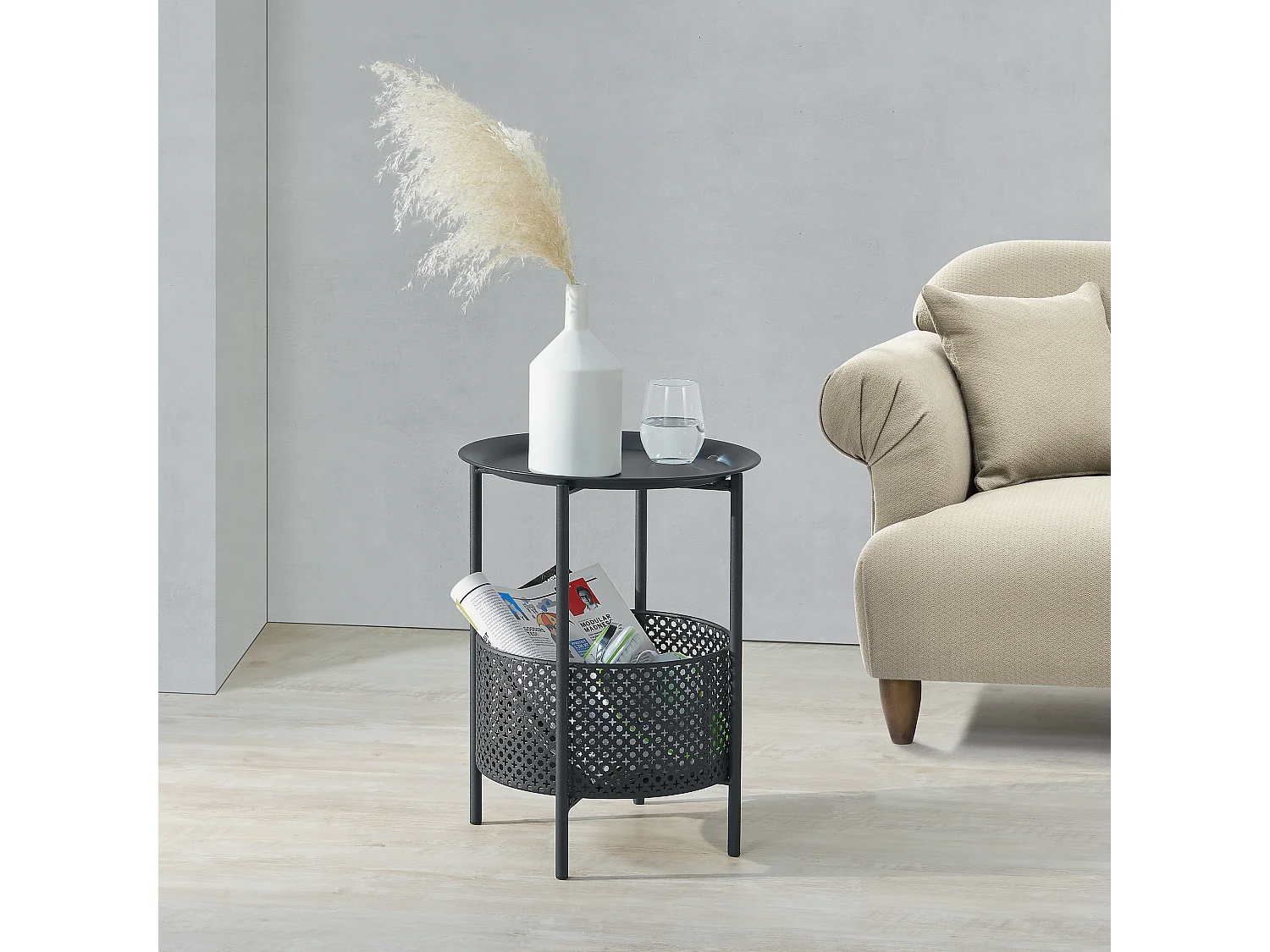 Petite table ronde Kruibeke métal 45 x 35 cm noir [en.casa]