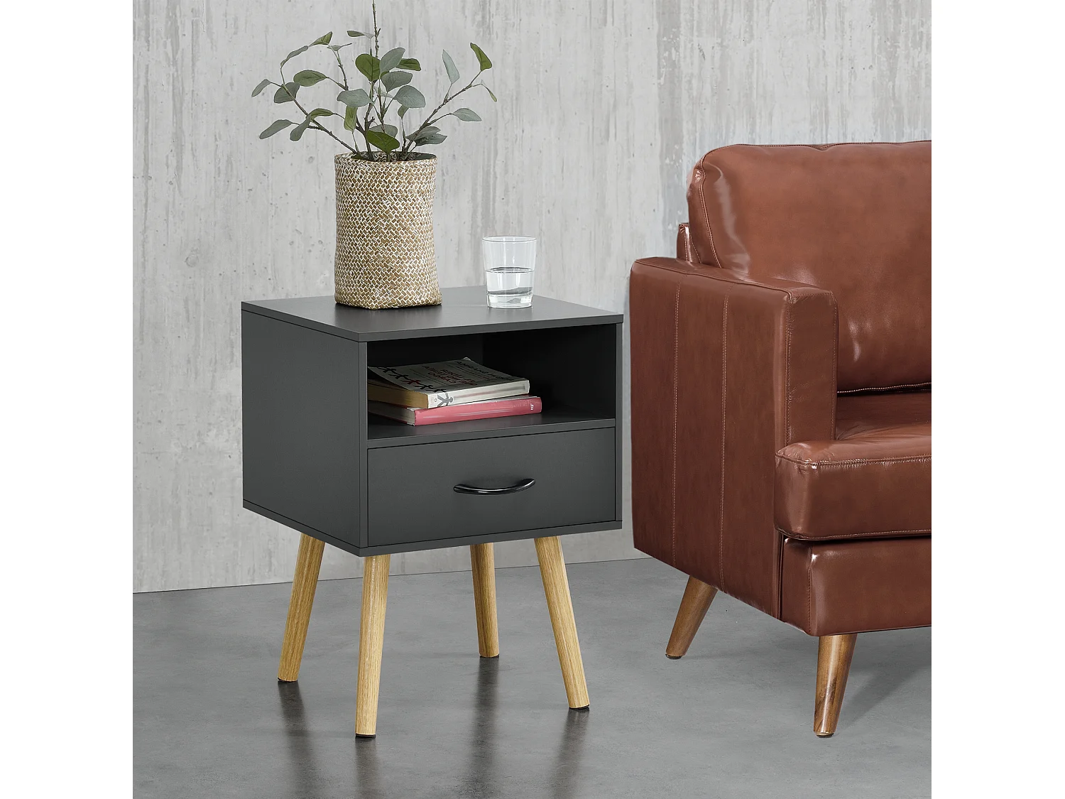 Lot de 2 tables d'appoint Gävle gris foncé [en.casa]