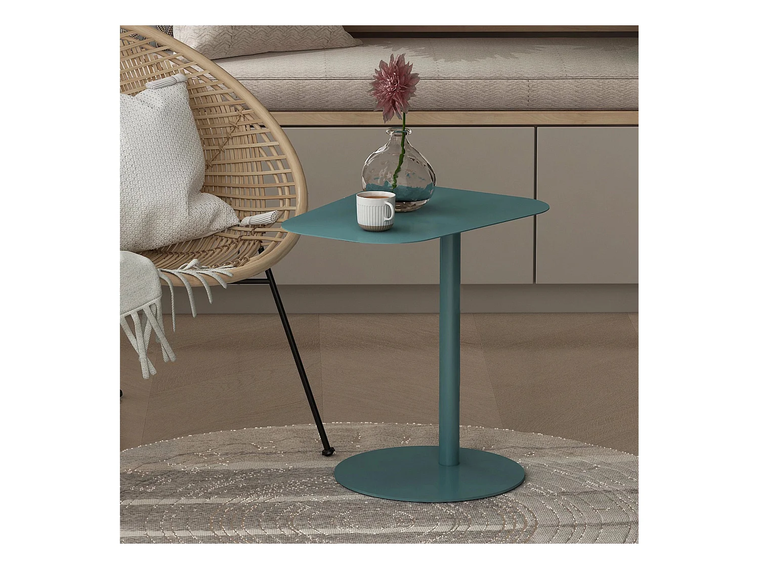 Table d'appoint Nastätten métal 50 x 50 x 38 cm bleu mat [en.casa]