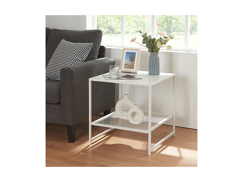 Table d'appoint Ruokolahti acier 51 x 51 x 51 cm blanc mat [en.casa]