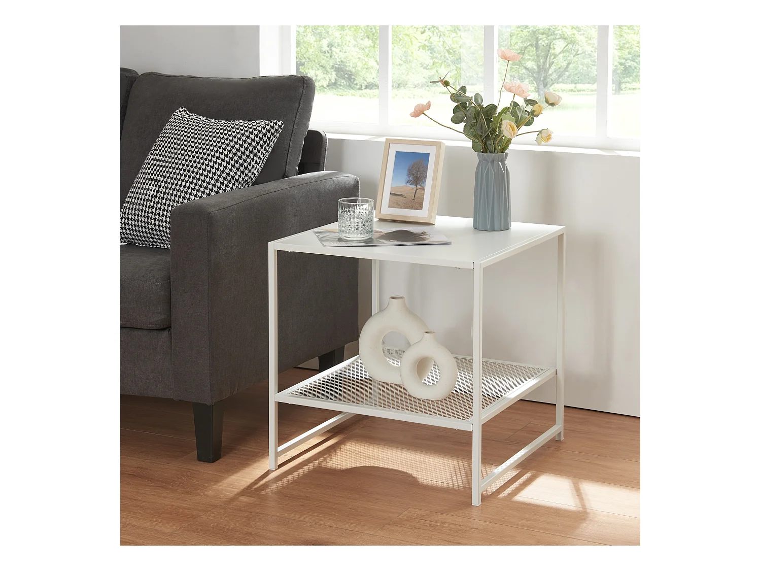 Table d'appoint Ruokolahti acier 51 x 51 x 51 cm blanc mat [en.casa]