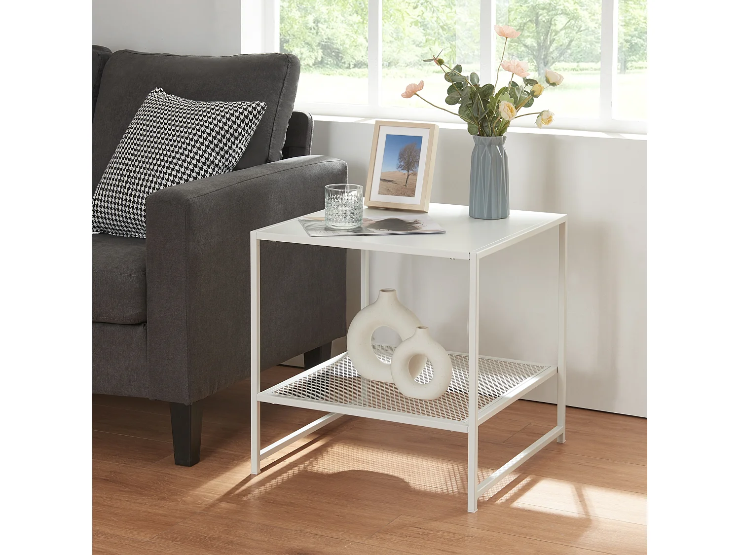 Table d'appoint Ruokolahti acier 51 x 51 x 51 cm blanc mat [en.casa]