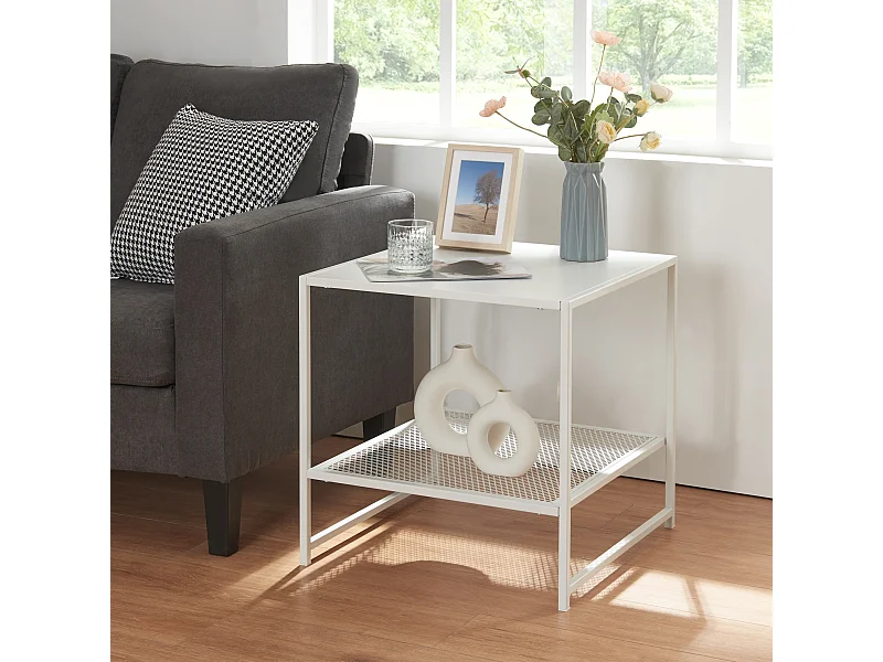 Table d'appoint Ruokolahti acier 51 x 51 x 51 cm blanc mat [en.casa]