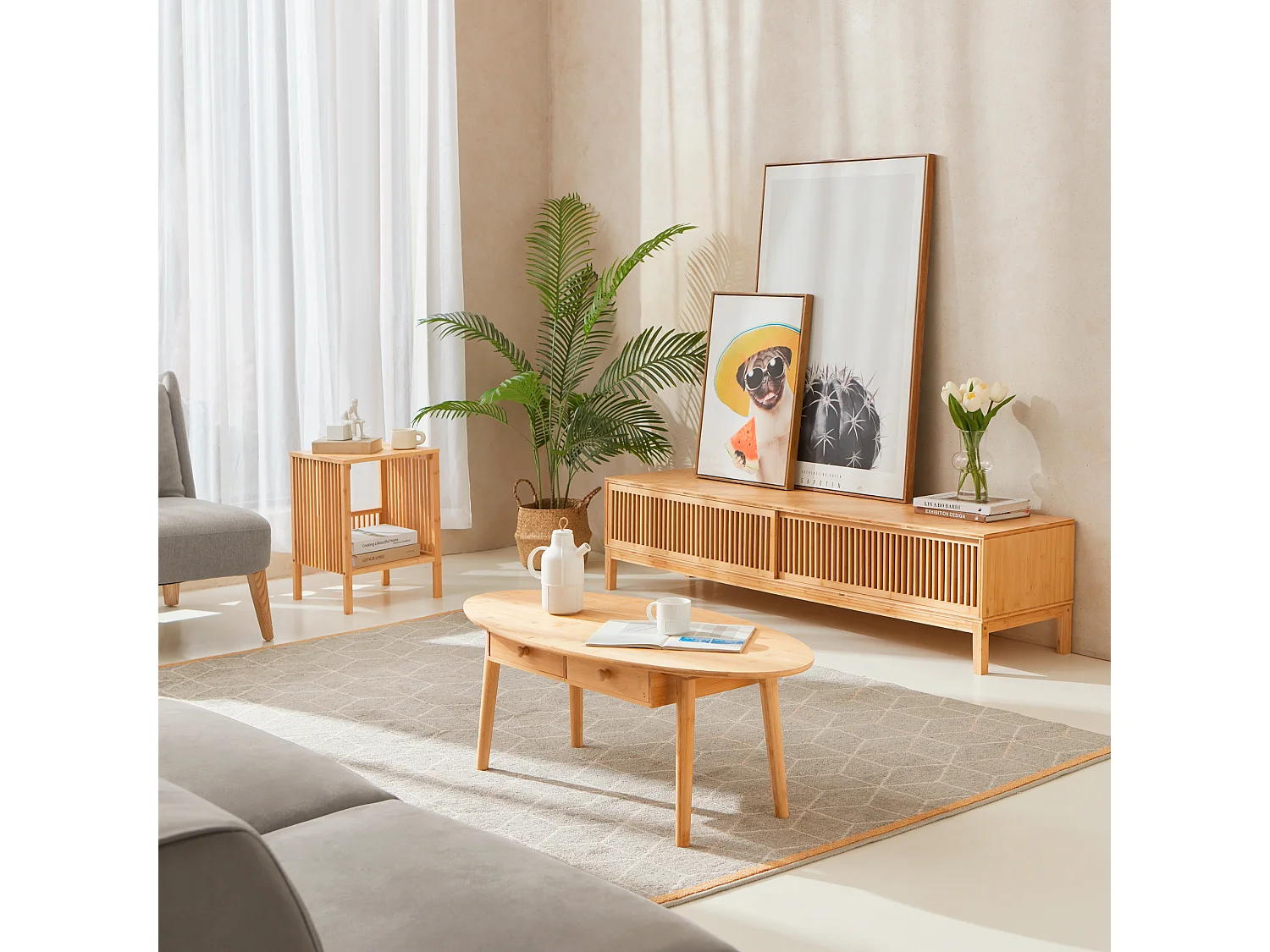 Table d'appoint Varde bambou 50 x 38,5 x 33 cm naturel [en.casa]