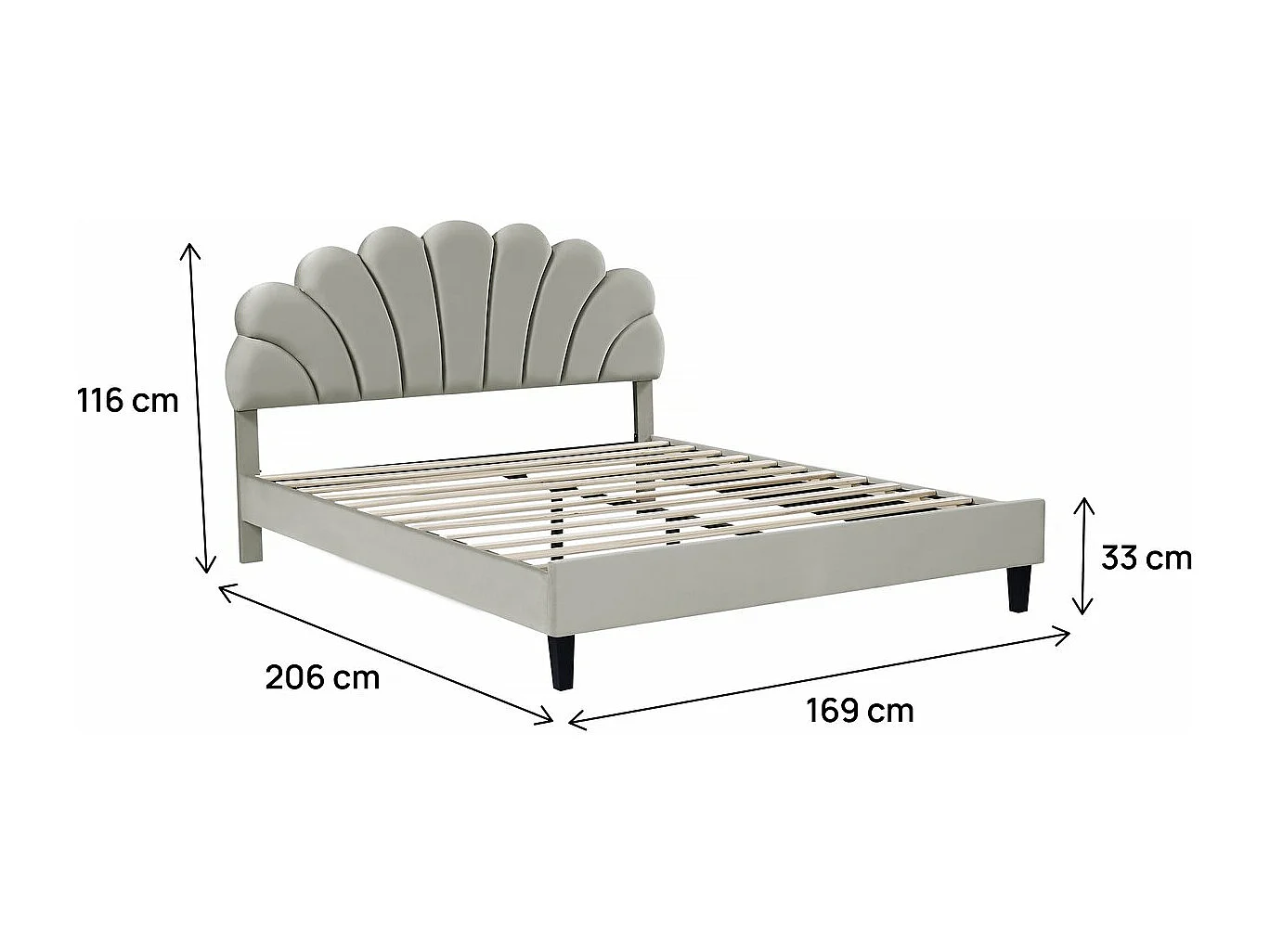 Muschelbett aus Samt "Manon" - 160 x 200 cm - Grau