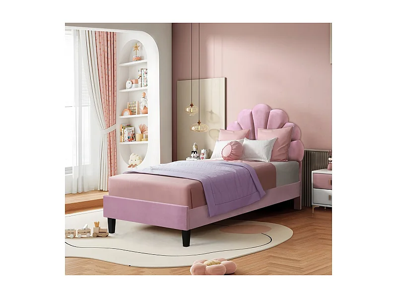 Letto singolo in velluto "Manon" Rosa 90x190cm - Design elegante e confortevole