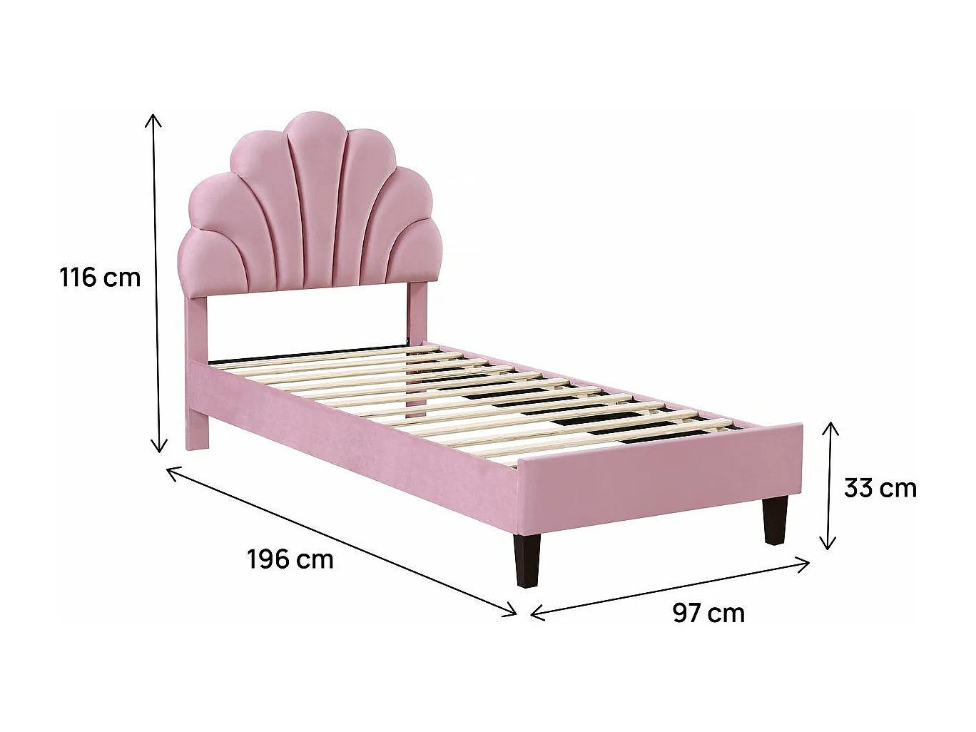 Muschelbett aus Samt "Manon" - 90 x 190 cm - Rose