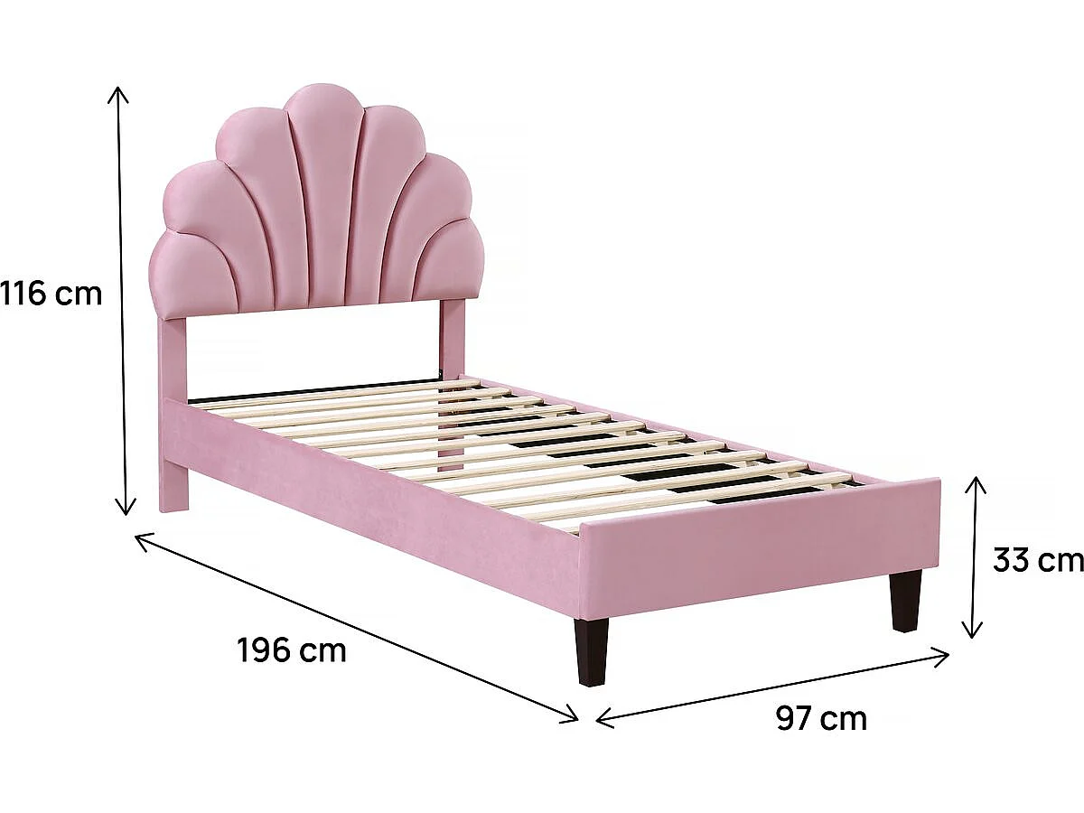 Roze fluwelen "Manon" schelpenbed 90x190cm - Elegant en comfortabel ontwerp
