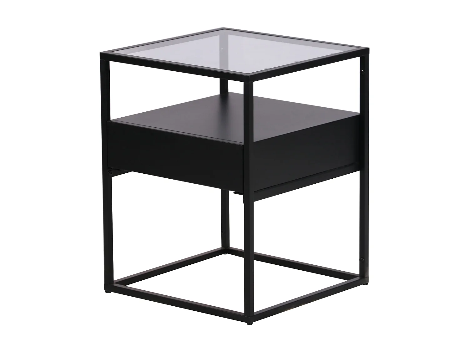 Table d'appoint Vissenbjerg acier laqué verre trempé 51 x 40 x 40 cm noir mat [en.casa]