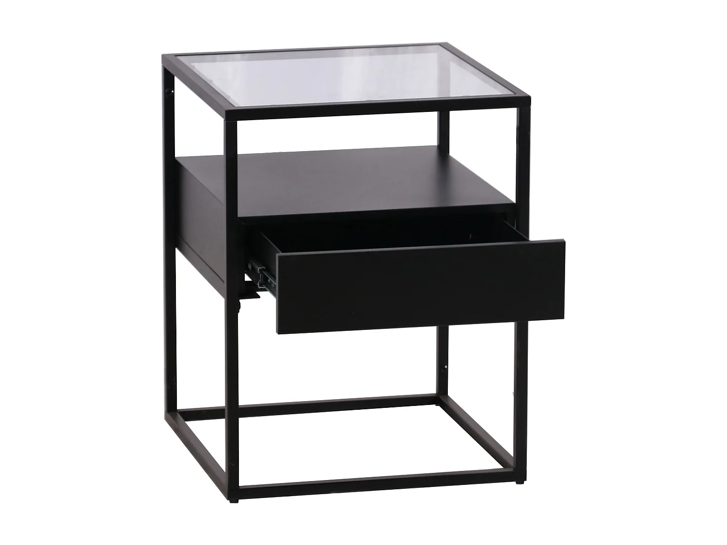 Table d'appoint Vissenbjerg acier laqué verre trempé 51 x 40 x 40 cm noir mat [en.casa]