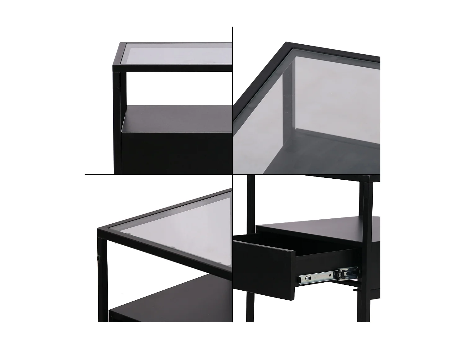 Table d'appoint Vissenbjerg acier laqué verre trempé 51 x 40 x 40 cm noir mat [en.casa]
