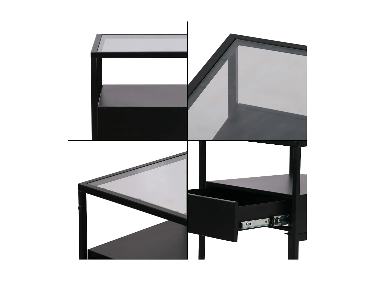 Table d'appoint Vissenbjerg acier laqué verre trempé 51 x 40 x 40 cm noir mat [en.casa]