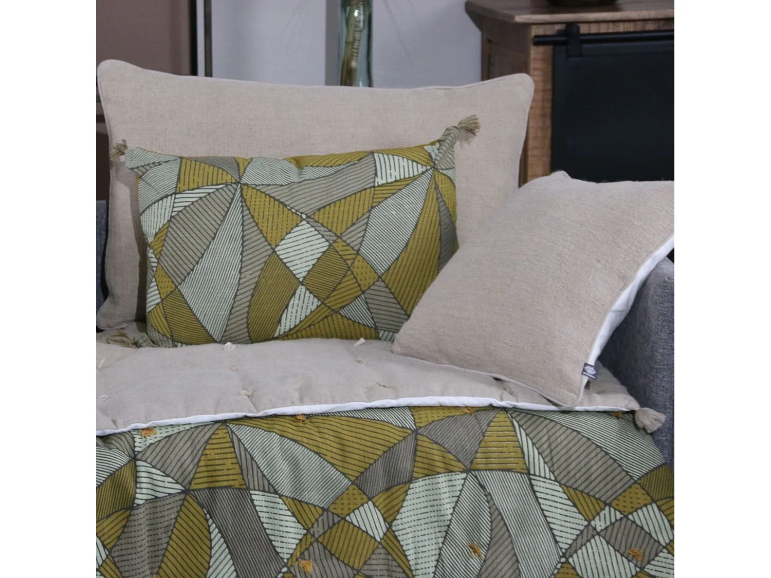 Coussin lin et coton bourdon