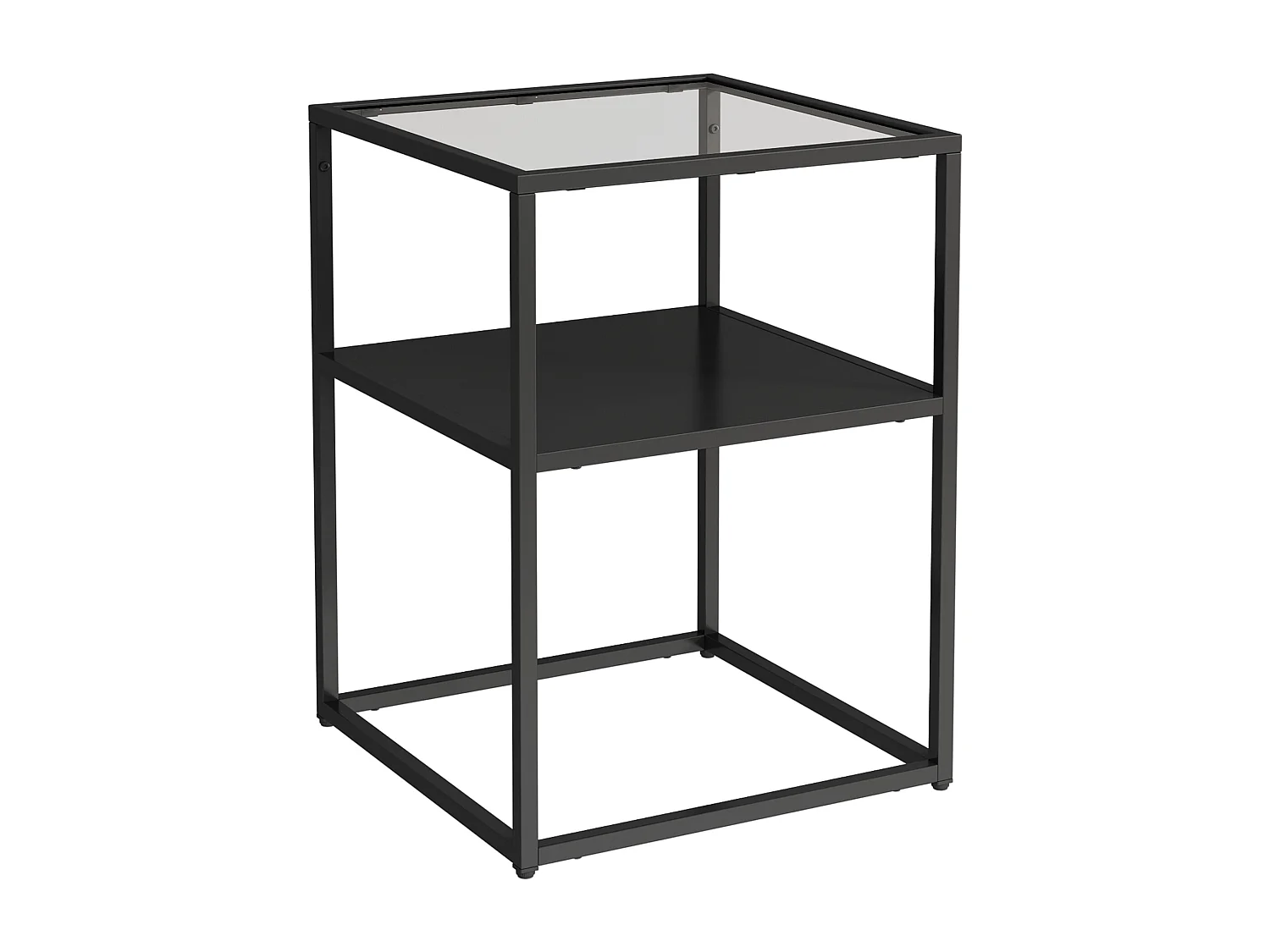 Table d'appoint Solund avec étagère acier verre trempé 55 x 40 x 40 cm noir mat [en.casa]