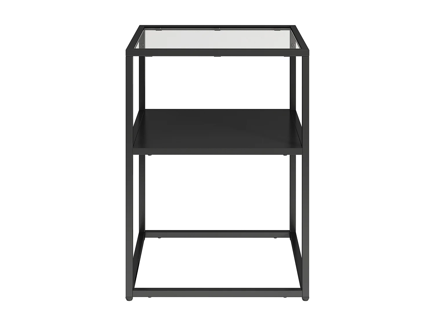 Table d'appoint Solund avec étagère acier verre trempé 55 x 40 x 40 cm noir mat [en.casa]