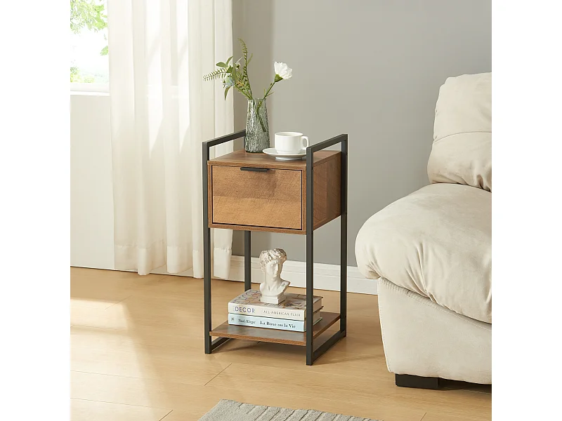 Table d'appoint Namsskogan panneau de particules métal 62 x 33 x 32 cm effet noyer noir [en.casa]