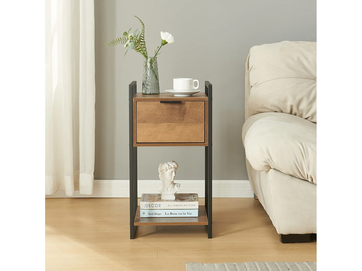 Table d'appoint Namsskogan panneau de particules métal 62 x 33 x 32 cm effet noyer noir [en.casa]