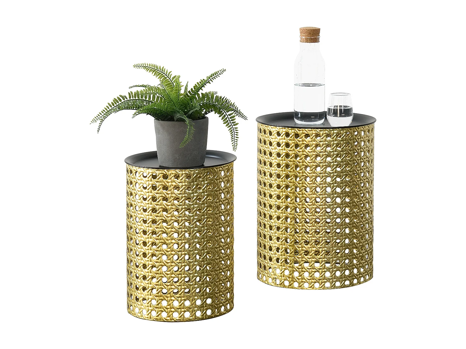 Lot de 2 Tables Basses Theux Rondes Différentes Tailles Noir Doré [en.casa]