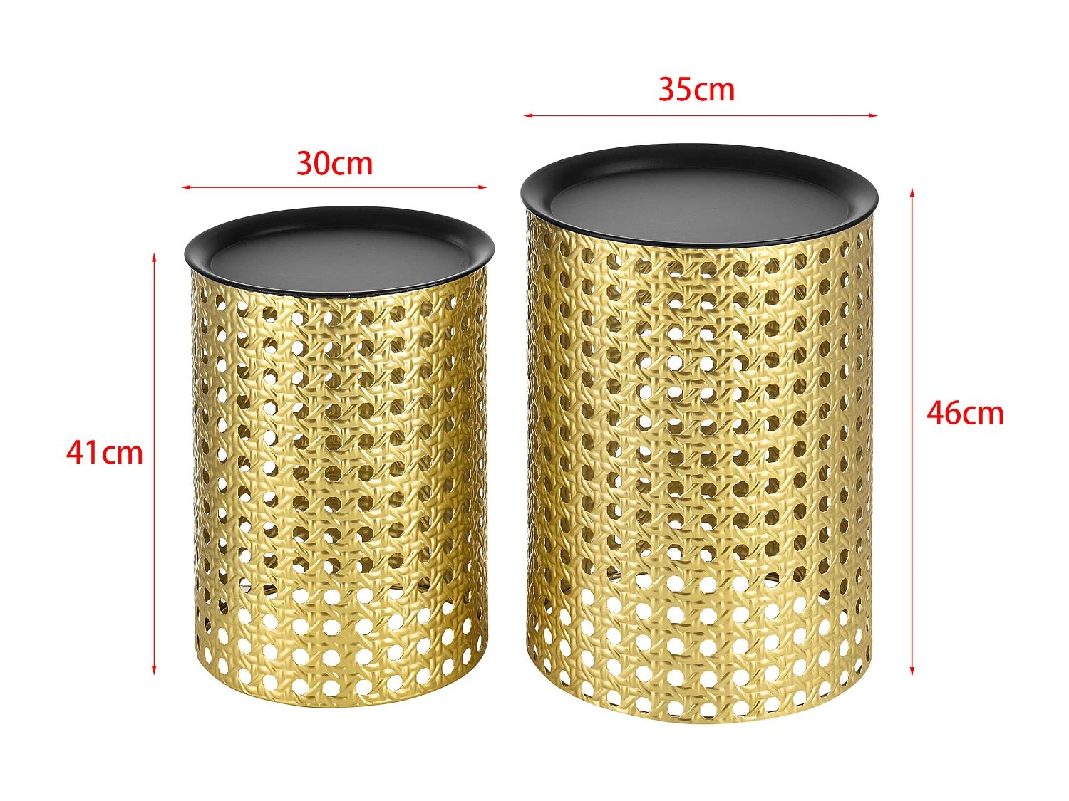 Lot de 2 Tables Basses Theux Rondes Différentes Tailles Noir Doré [en.casa]