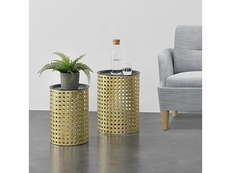 Lot de 2 Tables Basses Theux Rondes Différentes Tailles Noir Doré [en.casa]