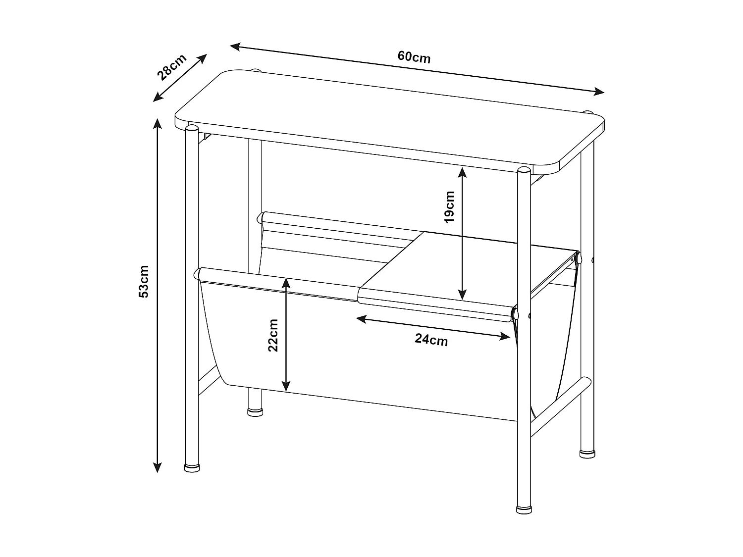 Table d'appoint Samnanger avec porte-revues 60 x 28 x 53 cm noir gris [en.casa]