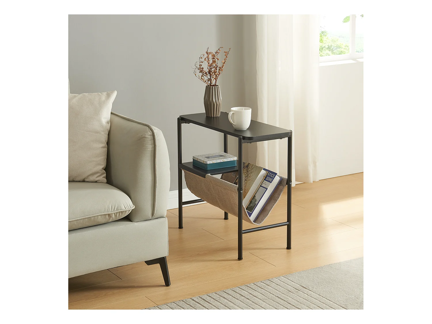 Table d'appoint Samnanger avec porte-revues 60 x 28 x 53 cm noir gris [en.casa]