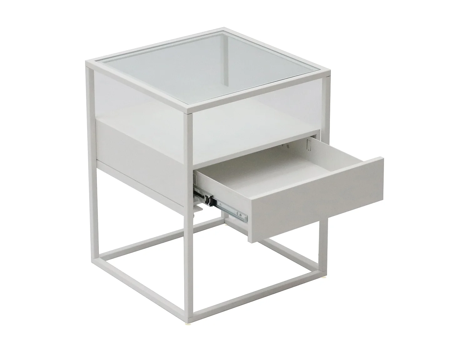 Table d'appoint Vissenbjerg acier laqué verre trempé 51 x 40 x 40 cm blanc mat [en.casa]