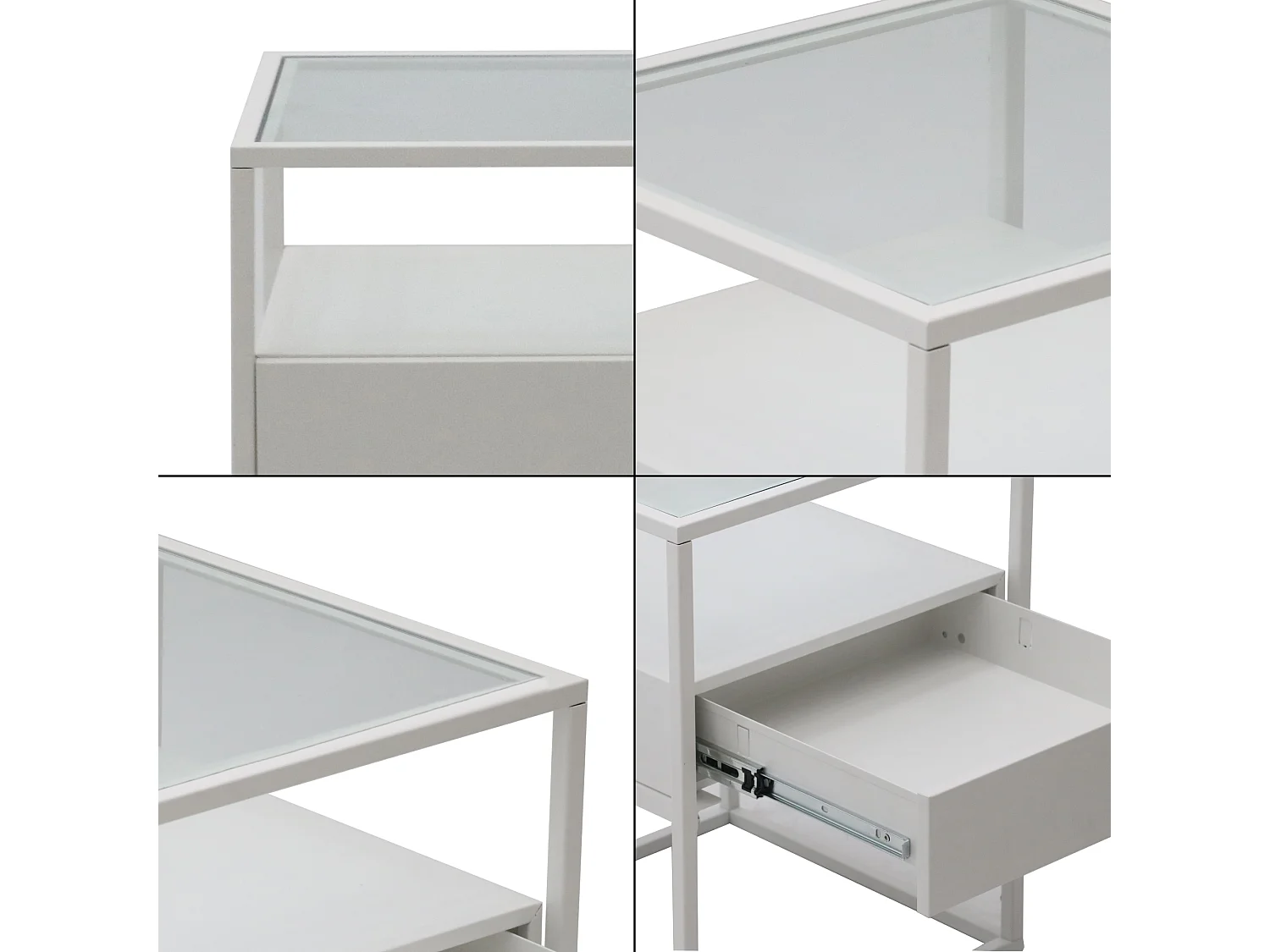 Table d'appoint Vissenbjerg acier laqué verre trempé 51 x 40 x 40 cm blanc mat [en.casa]