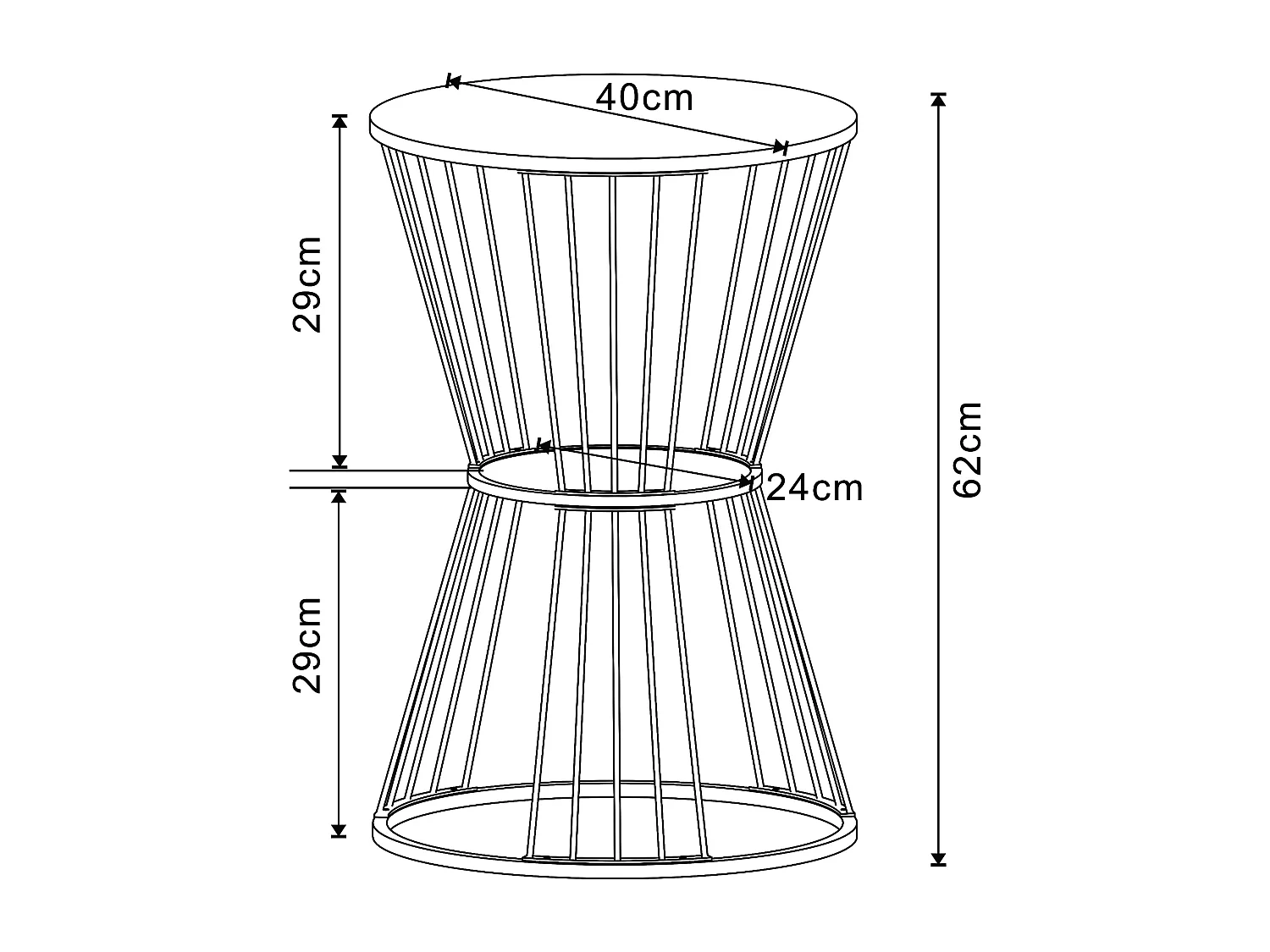 Table d'appoint Fossbergom avec plateau rond et étagère métal MDF 62 x 40 cm noir effet chêne [en.casa]