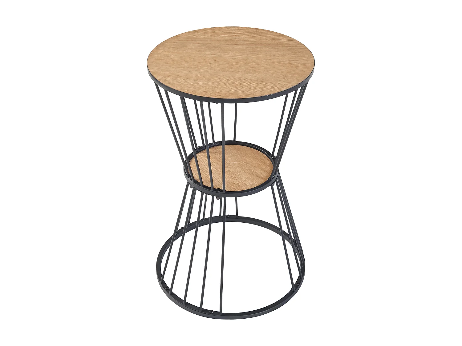 Table d'appoint Fossbergom avec plateau rond et étagère métal MDF 62 x 40 cm noir effet chêne [en.casa]