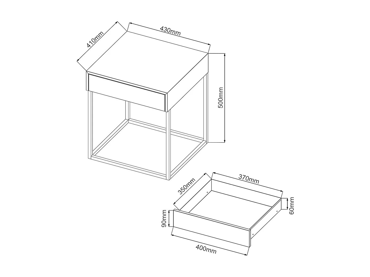 Table d'appoint Rautjärvi avec tiroir acier 50 x 43 x 41 cm blanc mat [en.casa]