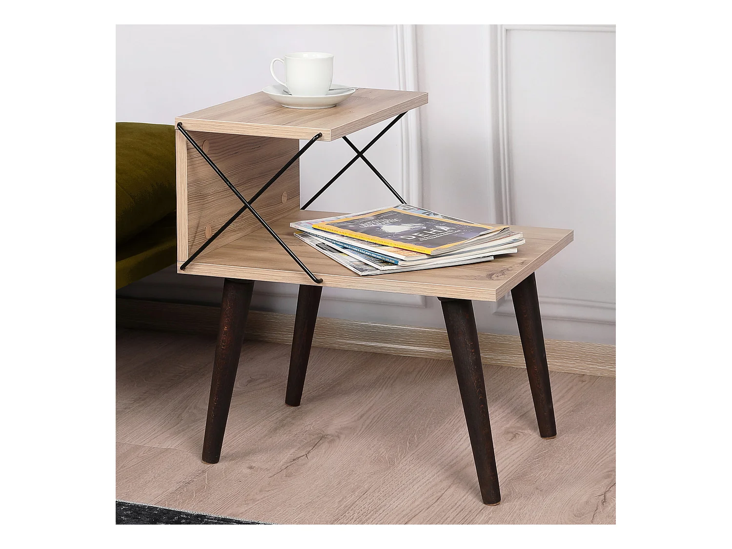 Table d'appoint Bergen avec étagère panneau de particules hêtre 50 x 40 x 55 cm effet bois bois foncé [en.casa]