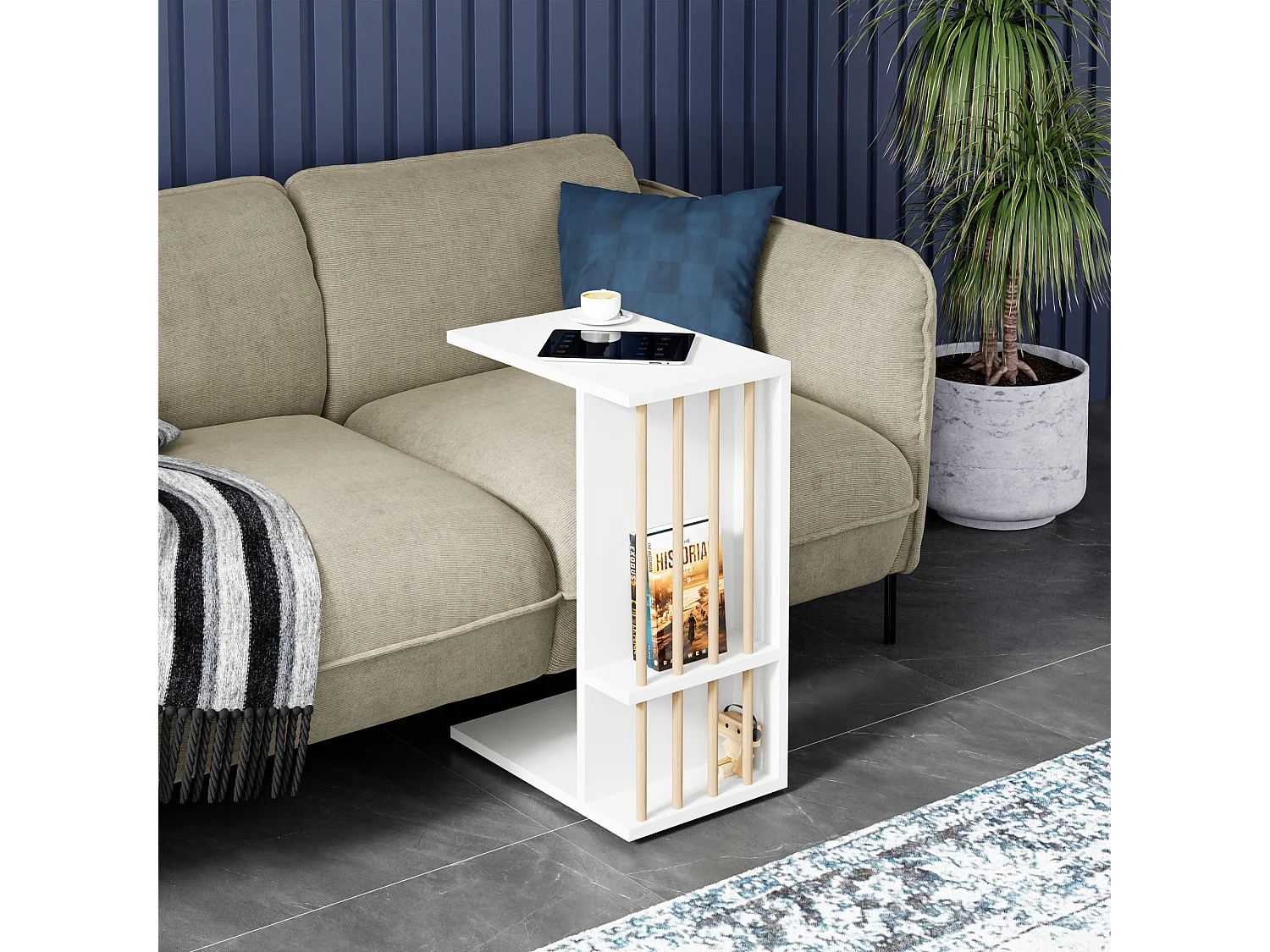 Table d'appoint Siikainen panneau de particules bois plastique 44 x 29 x 65 cm blanc [en.casa]