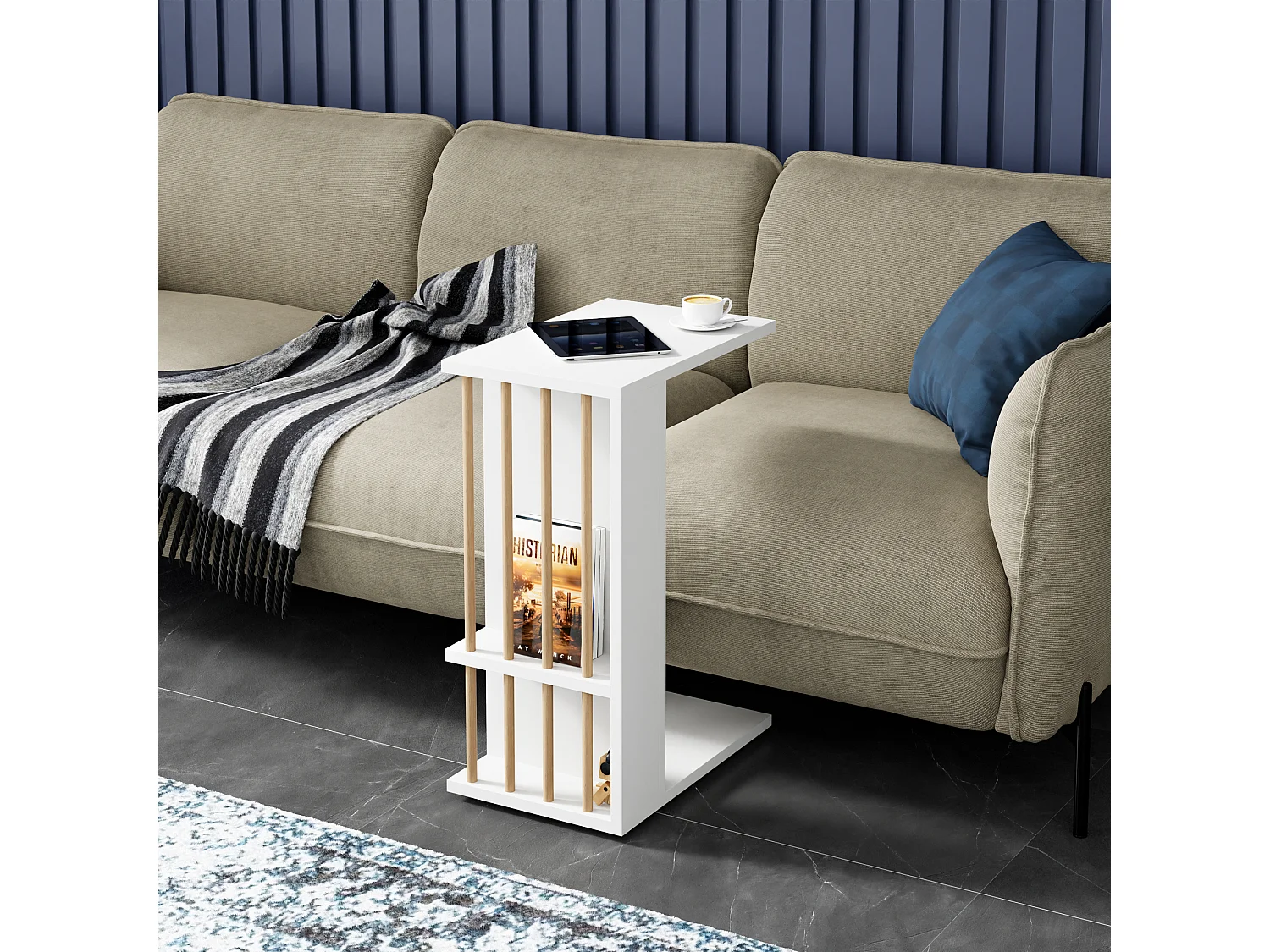 Table d'appoint Siikainen panneau de particules bois plastique 44 x 29 x 65 cm blanc [en.casa]