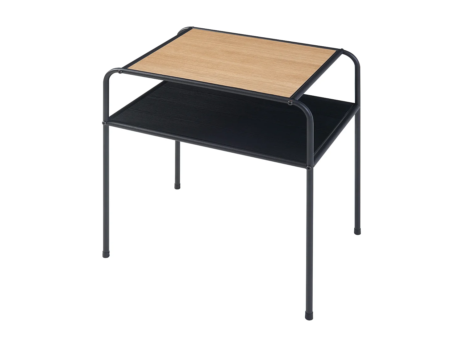 Table d'appoint Krødsherad avec plateau rectangulaire et étagère métal MDF 55 x 51 x 36 cm noir effet chêne [en.casa]