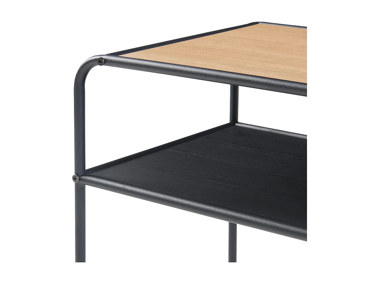 Table d'appoint Krødsherad avec plateau rectangulaire et étagère métal MDF 55 x 51 x 36 cm noir effet chêne [en.casa]