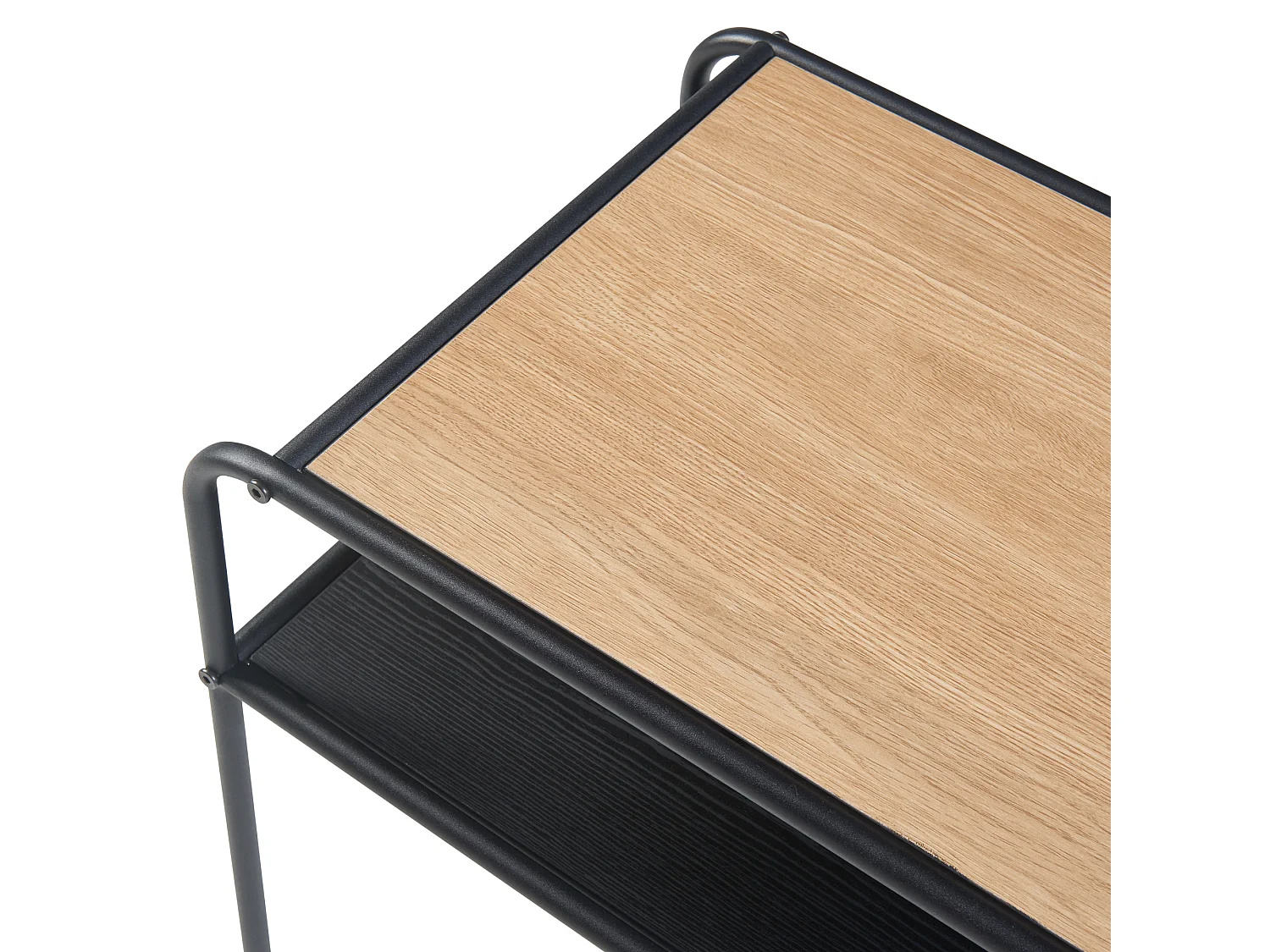 Table d'appoint Krødsherad avec plateau rectangulaire et étagère métal MDF 55 x 51 x 36 cm noir effet chêne [en.casa]