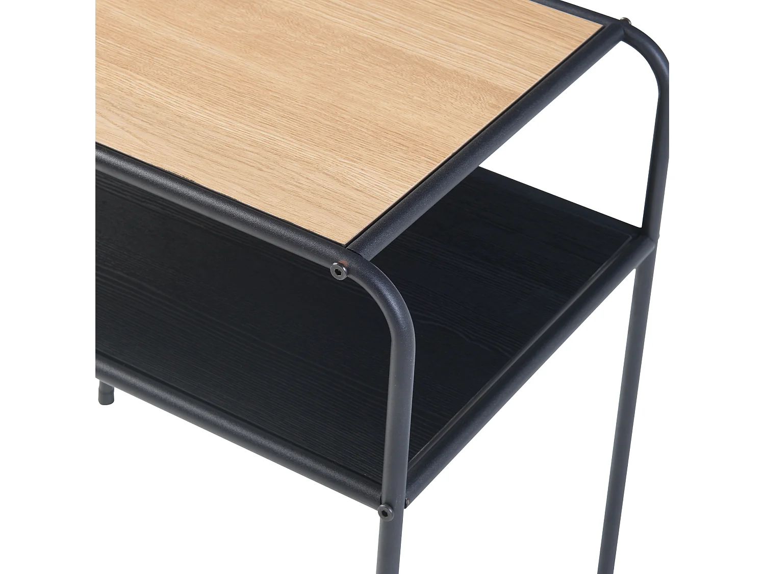 Table d'appoint Krødsherad avec plateau rectangulaire et étagère métal MDF 55 x 51 x 36 cm noir effet chêne [en.casa]