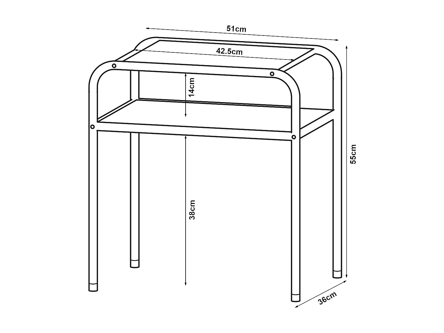 Table d'appoint Krødsherad avec plateau rectangulaire et étagère métal MDF 55 x 51 x 36 cm noir effet chêne [en.casa]