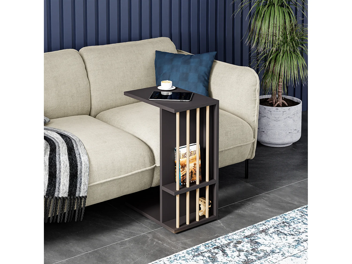 Table d'appoint Siikainen panneau de particules bois plastique 44 x 29 x 65 cm noir [en.casa]