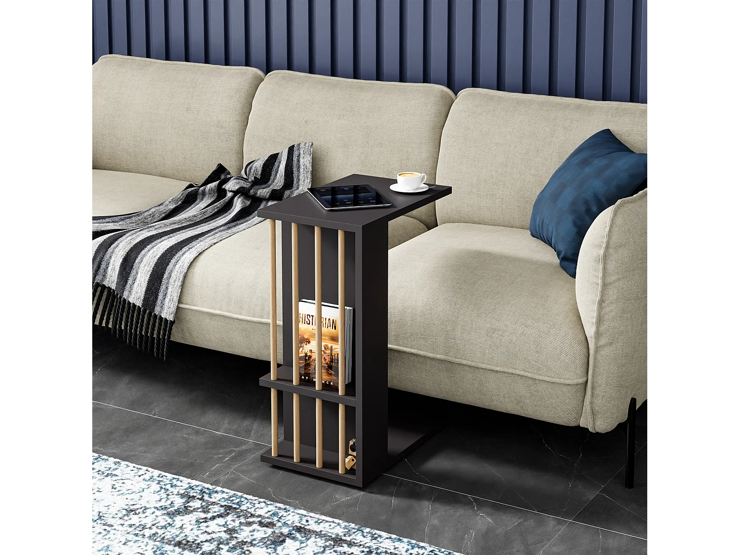 Table d'appoint Siikainen panneau de particules bois plastique 44 x 29 x 65 cm noir [en.casa]