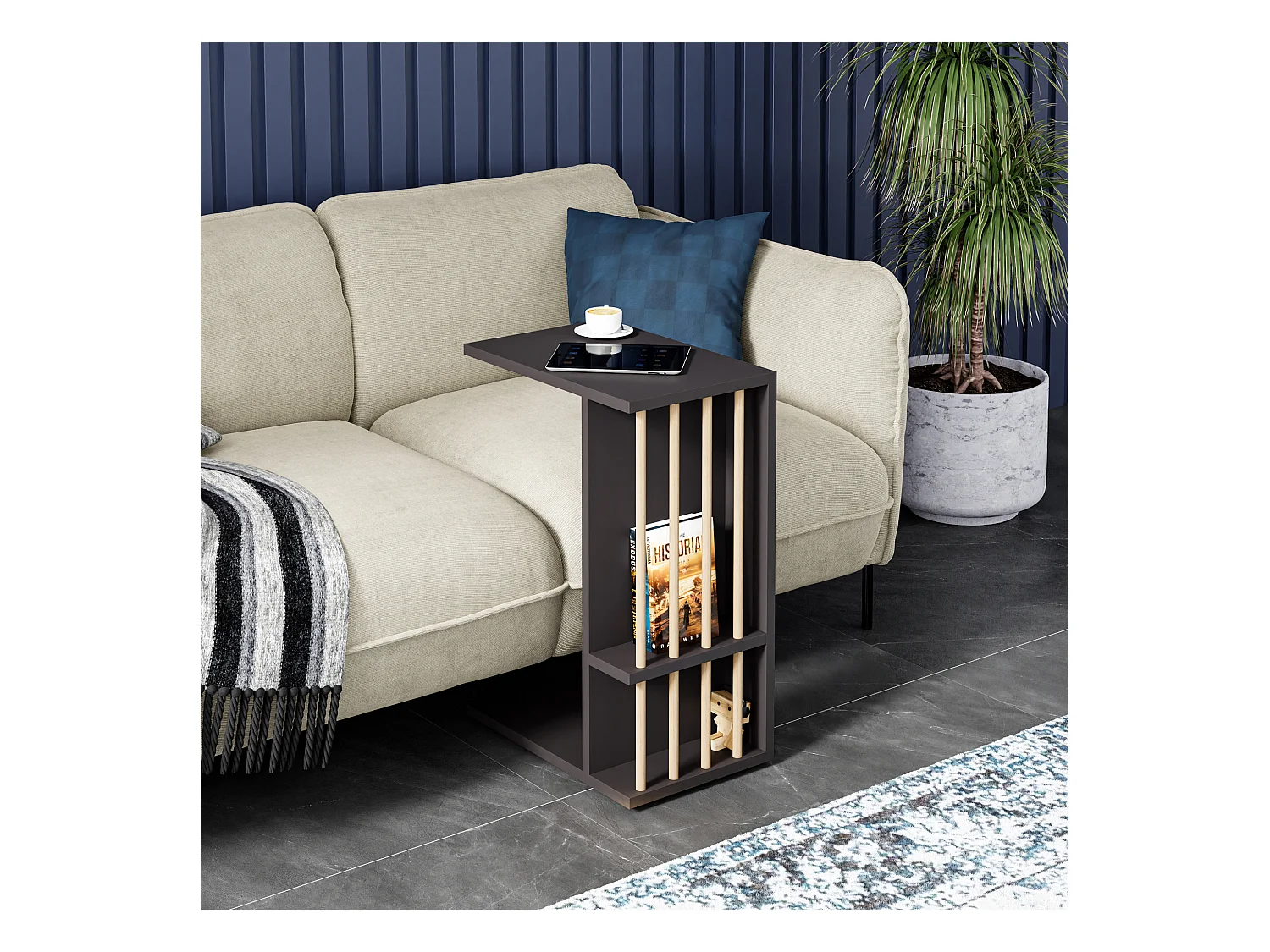 Table d'appoint Siikainen panneau de particules bois plastique 44 x 29 x 65 cm noir [en.casa]