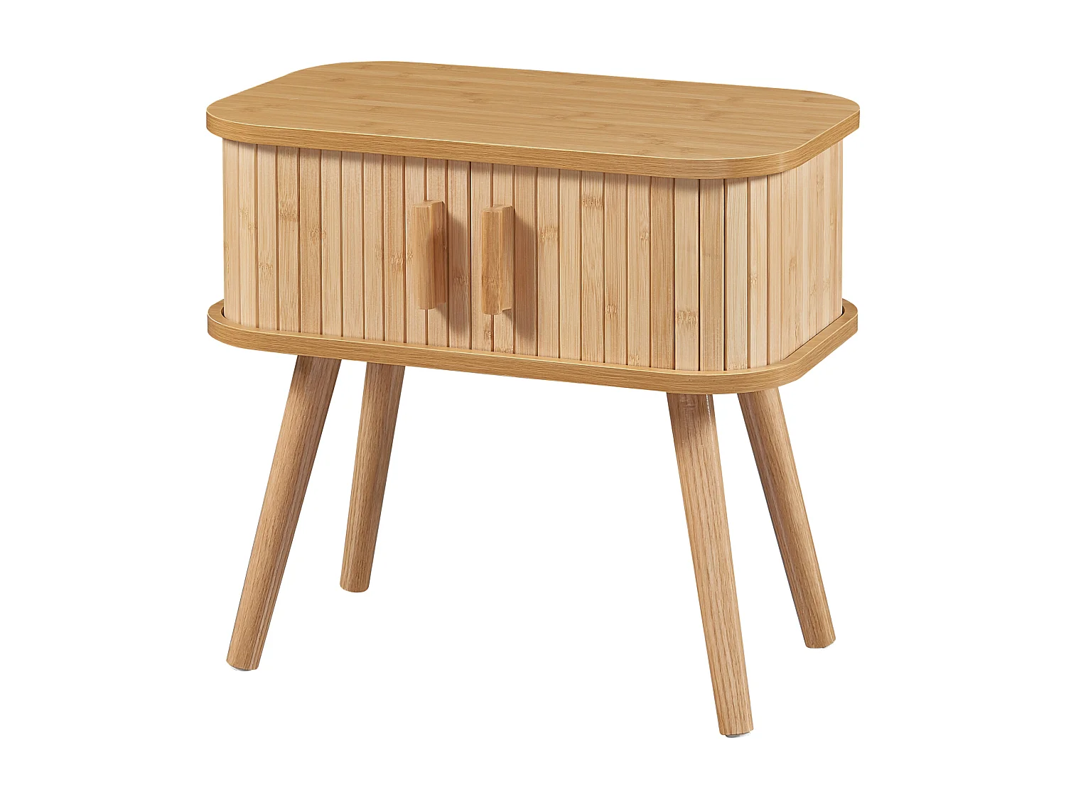 Table d'appoint Nordkapp avec portes coulissantes MDF bambou bois 48 x 30 x 45 cm naturel [en.casa]